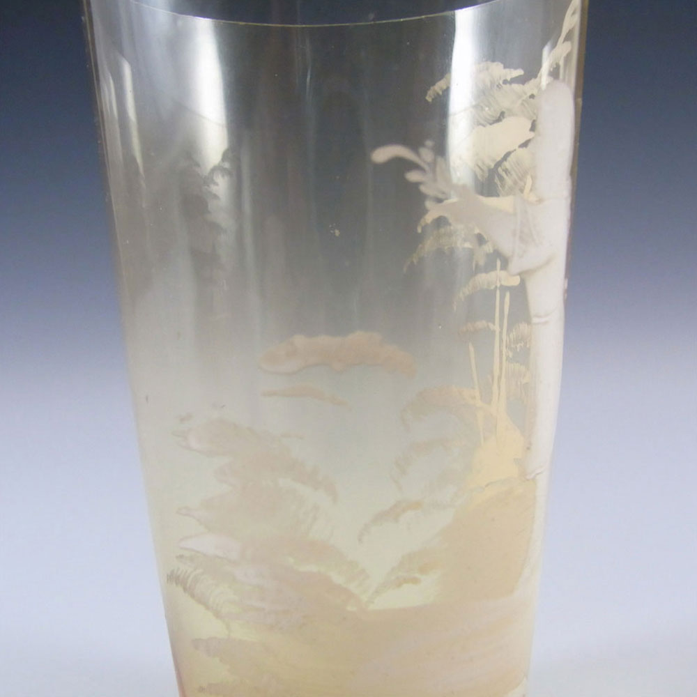 Mary Gregory Bohemian Hand Enamelled Amber Glass Tumbler - Click Image to Close