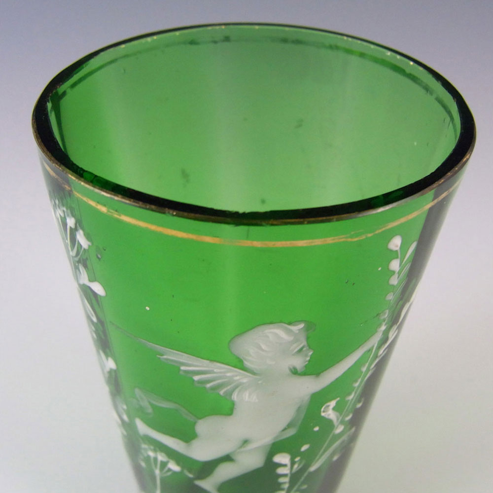 Mary Gregory Bohemian Hand Enamelled Green Glass Tumbler - Click Image to Close