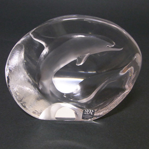 Mats Jonasson #3523 Glass Dolphin Paperweight - Signed - Click Image to Close