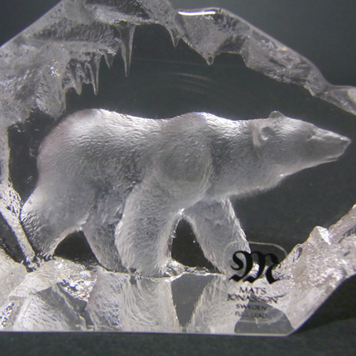 Mats Jonasson #88117 Glass Polar Bear Paperweight - Signed - Click Image to Close