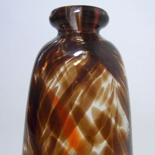 (image for) Mdina 'Tortoiseshell' Maltese Glass Vase w Button Rim - Signed - Click Image to Close