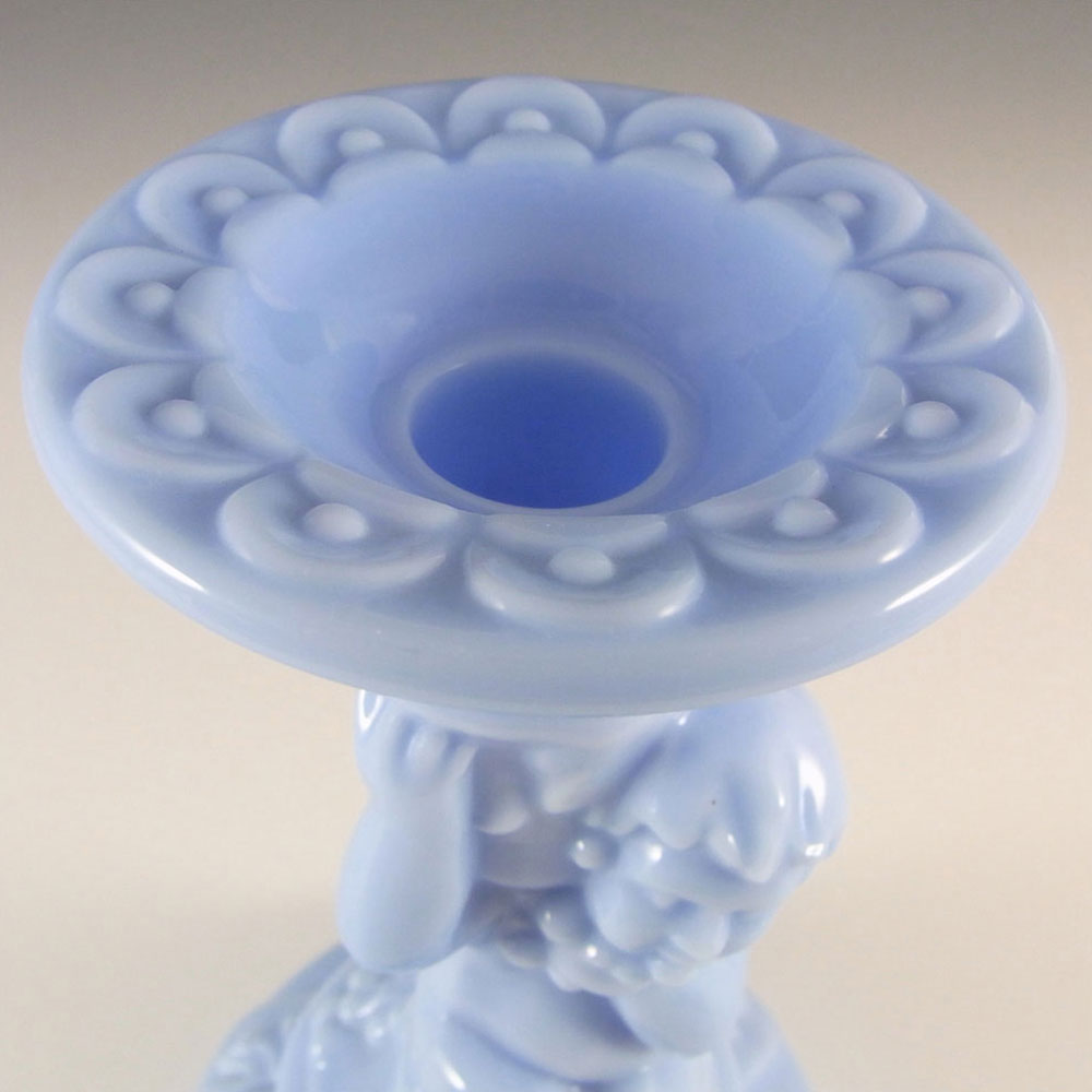 Blue Milk Glass Cherub Candlestick Holder - Click Image to Close