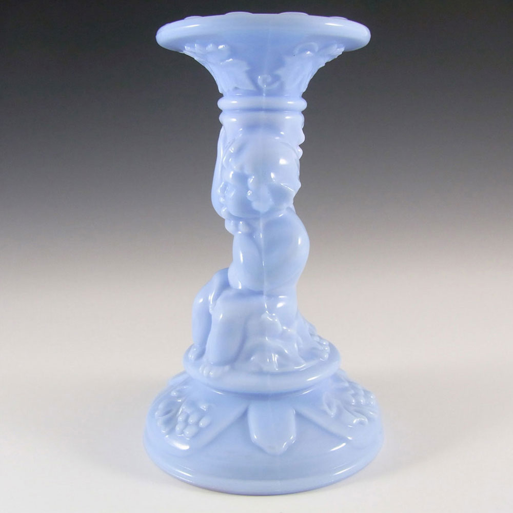 (image for) Blue Milk Glass Cherub Candlestick Holder - Click Image to Close