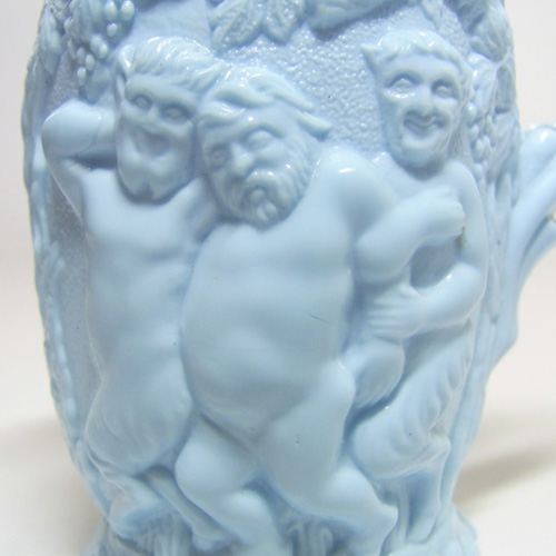 (image for) Antique 1890's Victorian Blue Milk Glass Creamer - Silenus - Click Image to Close