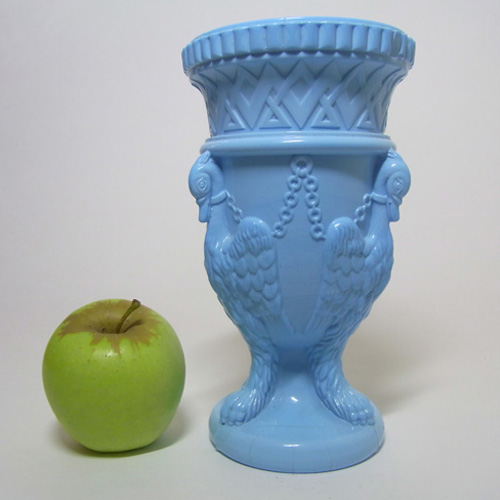 (image for) Edward Moore Victorian Blue Milk Glass Griffins Vase - Click Image to Close