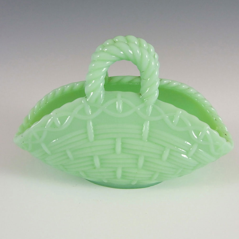 (image for) Vallérysthal Victorian Green Milk Glass Basket Bowl - Marked - Click Image to Close