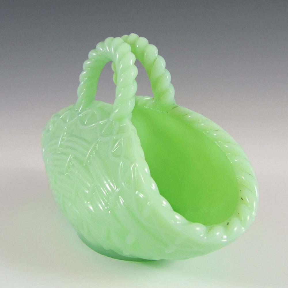 (image for) Vallérysthal Victorian Green Milk Glass Basket Bowl - Marked - Click Image to Close