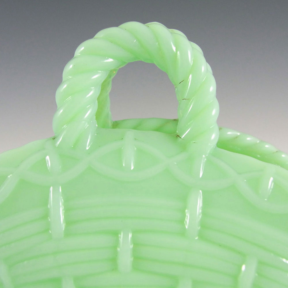 Vallérysthal Victorian Green Milk Glass Basket Bowl - Marked - Click Image to Close