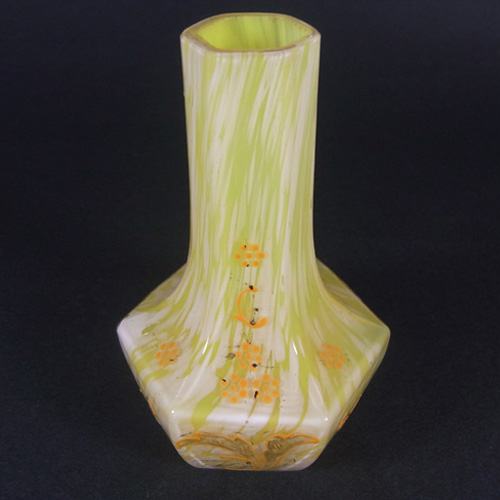 (image for) Welz Bohemian Lemon Yellow & White Spatter Glass Vase - Click Image to Close