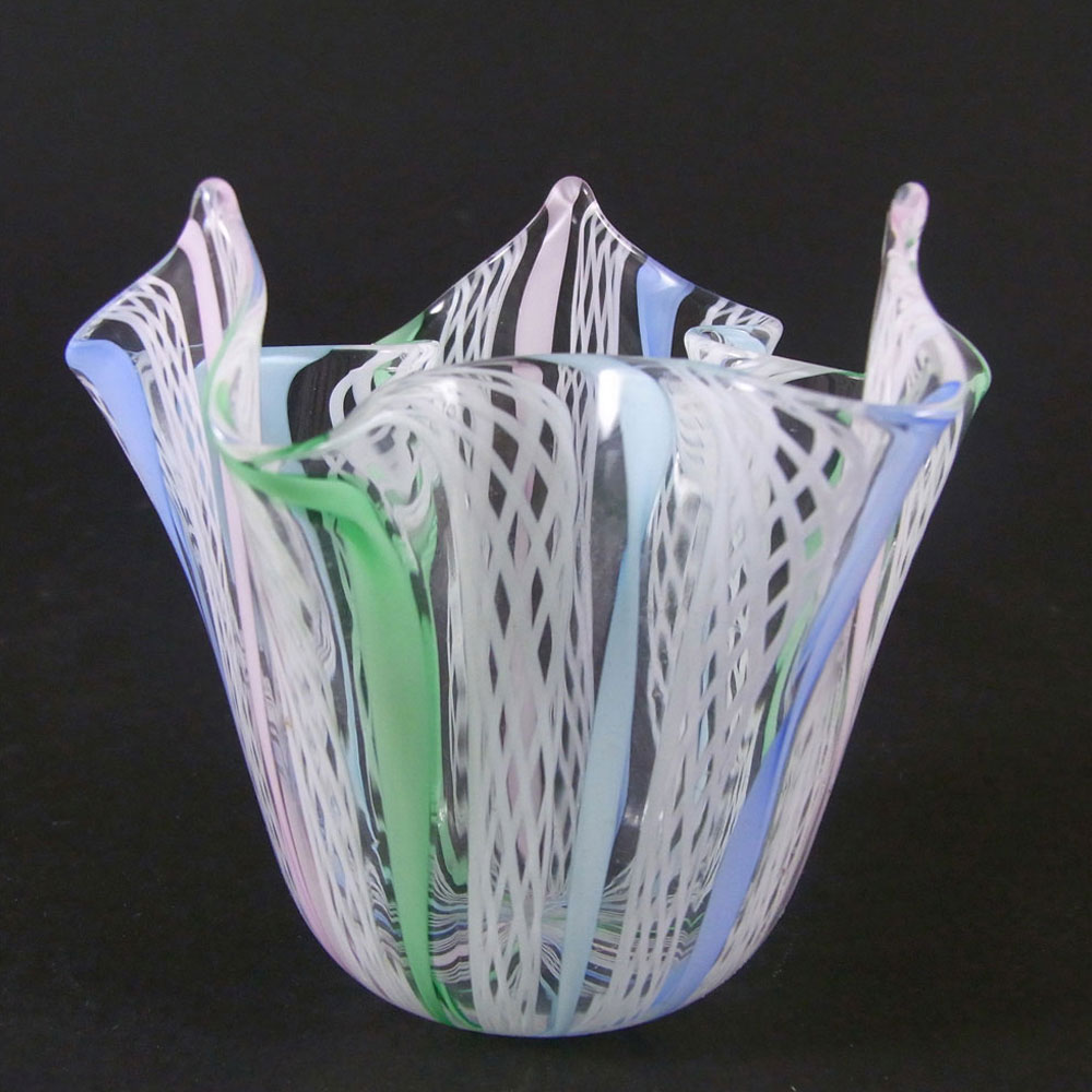 Murano Zanfirico Filigree Glass Handkerchief Vase - Click Image to Close