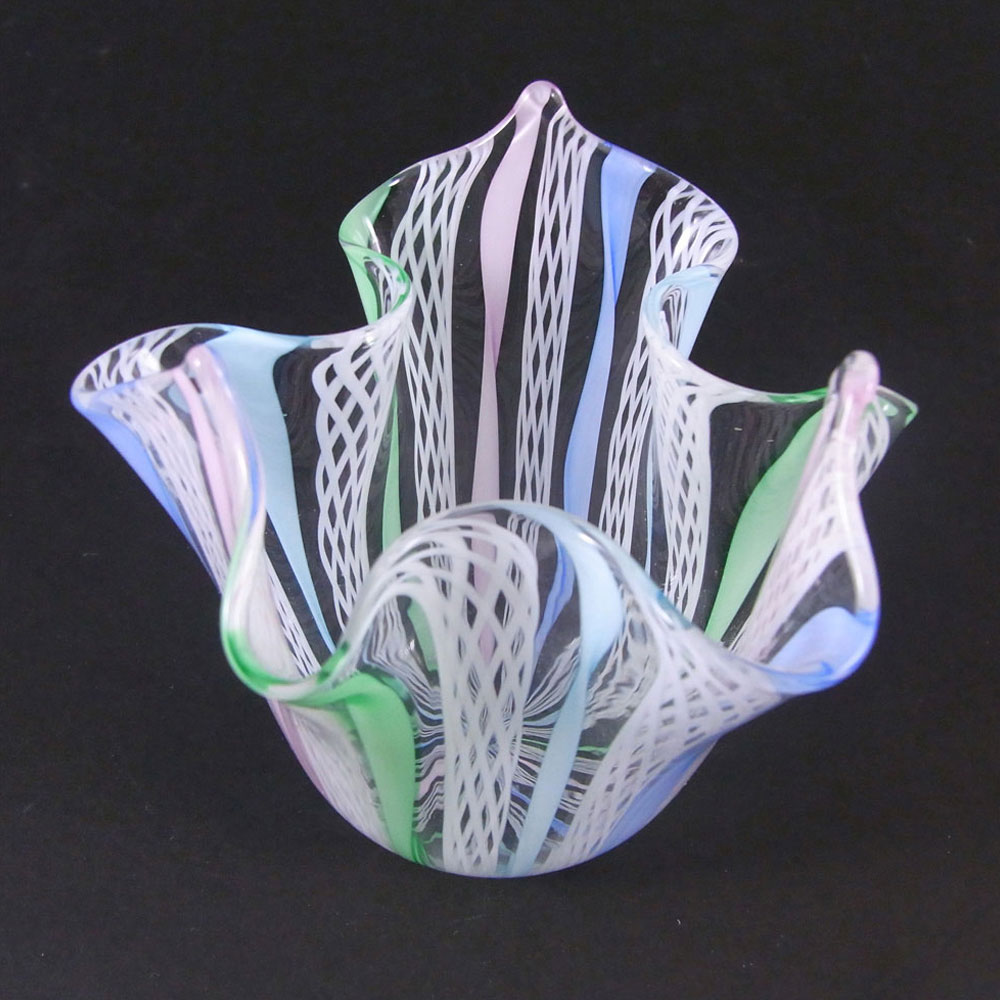 Murano Zanfirico Filigree Glass Handkerchief Vase - Click Image to Close