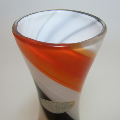 Japanese Orange, Black & White Vintage Glass Bud Vase - Labels - Click Image to Close