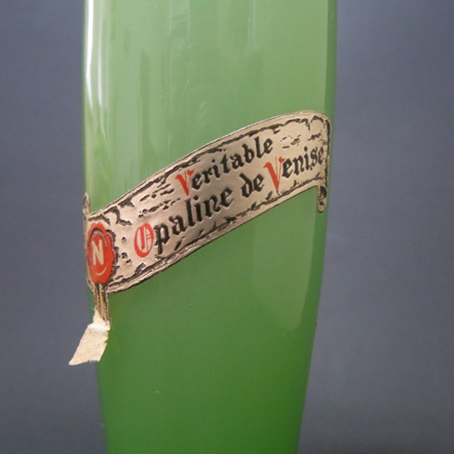 (image for) V Nason Green Opalescent Murano Glass Labelled Vase - Click Image to Close
