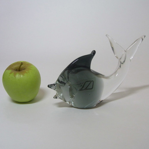 V. Nason & Co Murano Smoky Glass Fish Paperweight - Label - Click Image to Close