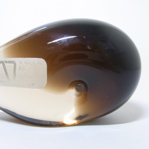 V. Nason & Co Murano Smoky Glass Whale Paperweight - Label - Click Image to Close