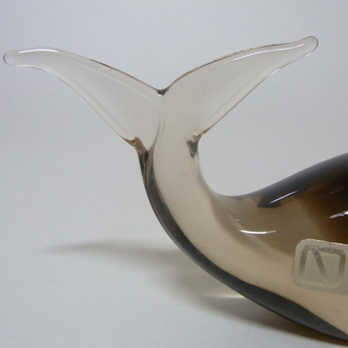 (image for) V. Nason & Co Murano Smoky Glass Whale Paperweight - Label - Click Image to Close