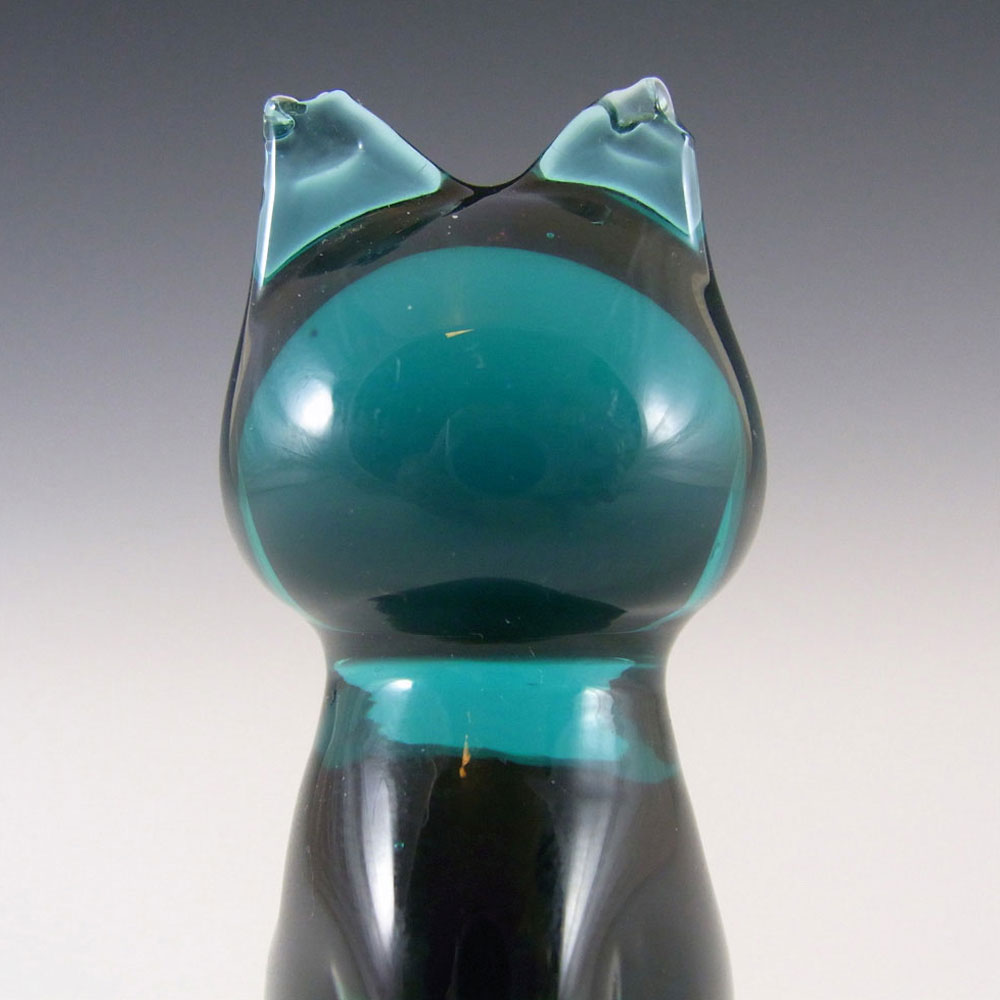 (image for) V Nason & C Murano Turquoise Glass Cat - Labelled + Signed - Click Image to Close