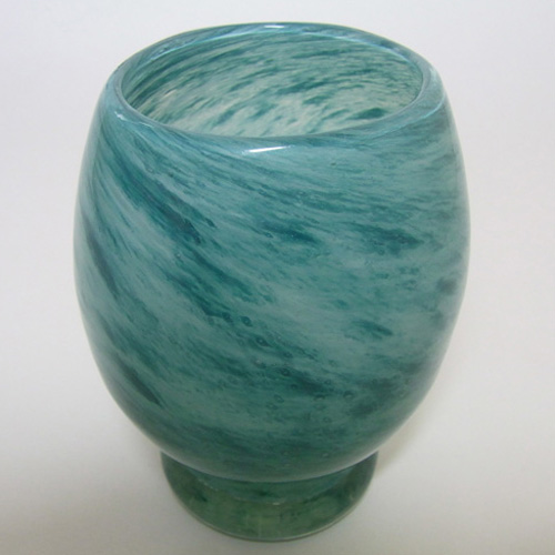 Nazeing Clouded Turquoise Bubble Glass 'Barrel' Vase - Click Image to Close