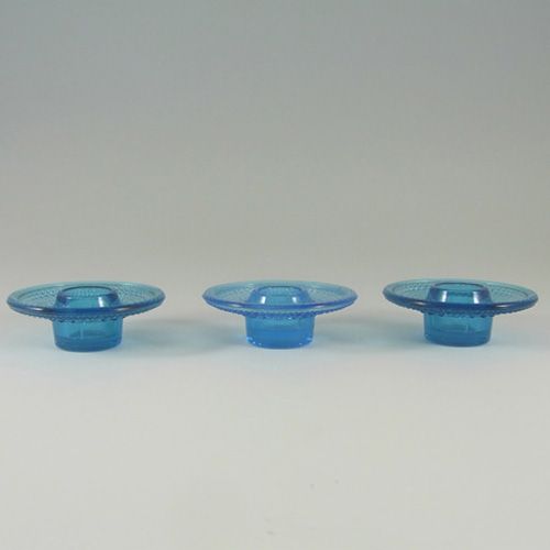 Cascade / Wood Bros Blue Glass 'Kastehelmi' Candle Holders - Click Image to Close