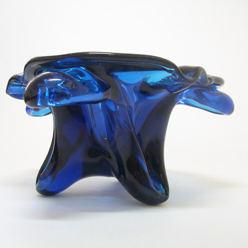 Unusual Blue Glass Organic Sculpture Bowl / Ashtray - Click Image to Close
