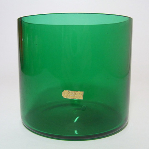 Pukeberg Swedish Green Glass Vase - Labelled - Click Image to Close