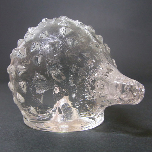 Pukeberg Swedish Glass Hedgehog Paperweight - Labelled - Click Image to Close