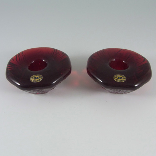(image for) Reijmyre Swedish Red Glass Candlestick Holders - Label - Click Image to Close