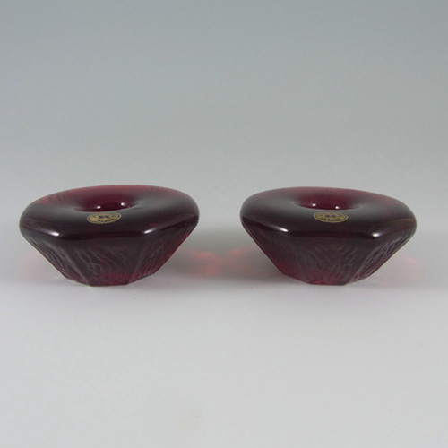 Reijmyre Swedish Red Glass Candlestick Holders - Label - Click Image to Close