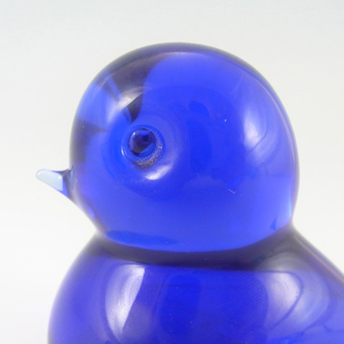 Reijmyre Swedish Blue Glass Bird Paperweight Labelled - Click Image to Close