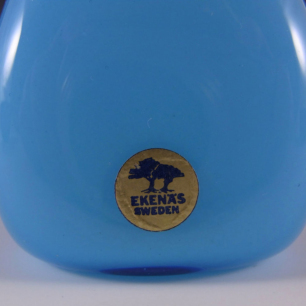 Ekenas Glasbruk Swedish Blue Cased Glass 6.75" Vase - Labelled - Click Image to Close