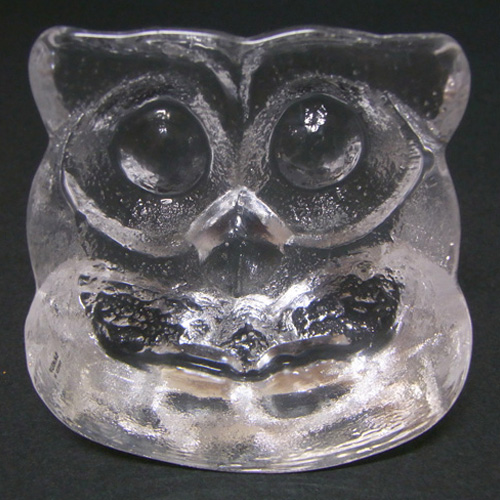 Skruf Swedish Glass Owl Paperweight - Labelled - Click Image to Close