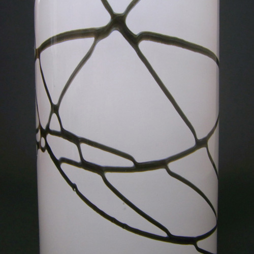 Skruf Swedish Black + White Cased Glass Vase - Labelled - Click Image to Close