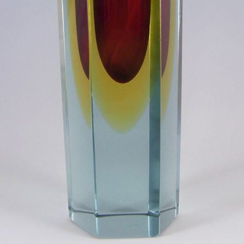 Large Murano Faceted Red Sommerso Glass Block Vase - Click Image to Close