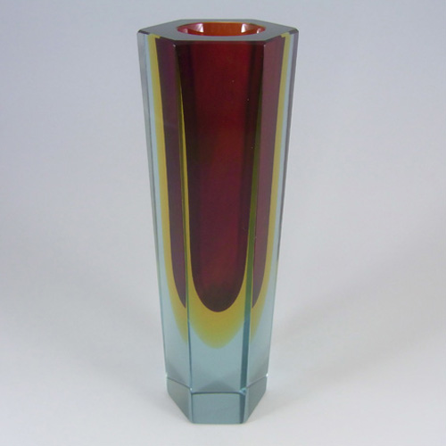(image for) Large Murano Faceted Red Sommerso Glass Block Vase - Click Image to Close