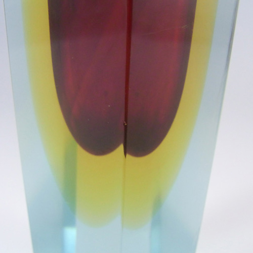 Large Murano Faceted Red Sommerso Glass Block Vase - Click Image to Close