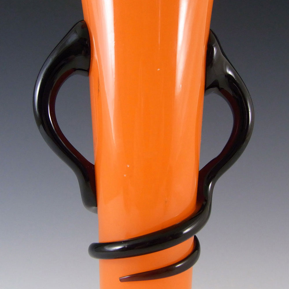 Czech/Bohemian 1930's Orange & Black Tango Glass Vase - Click Image to Close