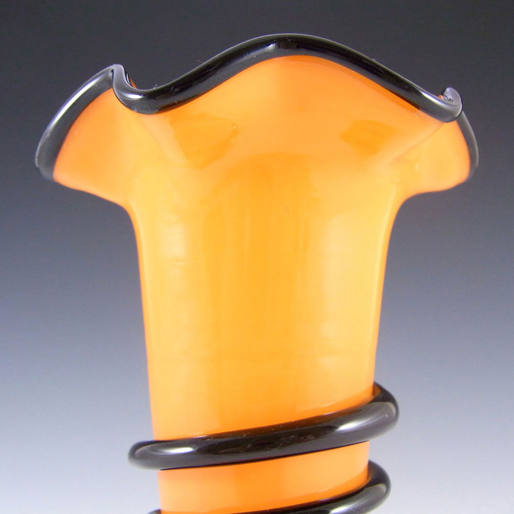 Czech/Bohemian 1930's Orange & Black Tango Glass Vase - Click Image to Close