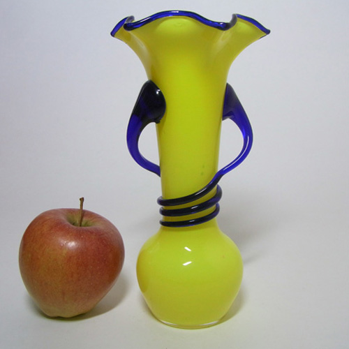(image for) Czech/Bohemian 1930's Yellow & Blue Tango Glass Vase - Click Image to Close
