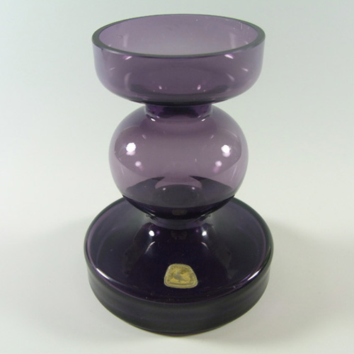 (image for) Alfred Taube Purple Glass Candle Holder/Vase - Labelled - Click Image to Close