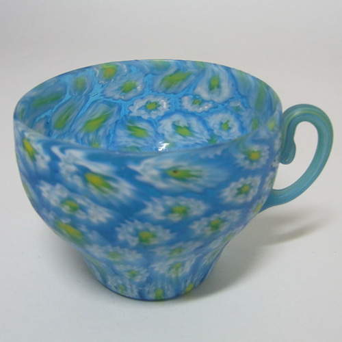 (image for) Fratelli Toso Millefiori Canes Murano Blue Glass Teacup - Click Image to Close