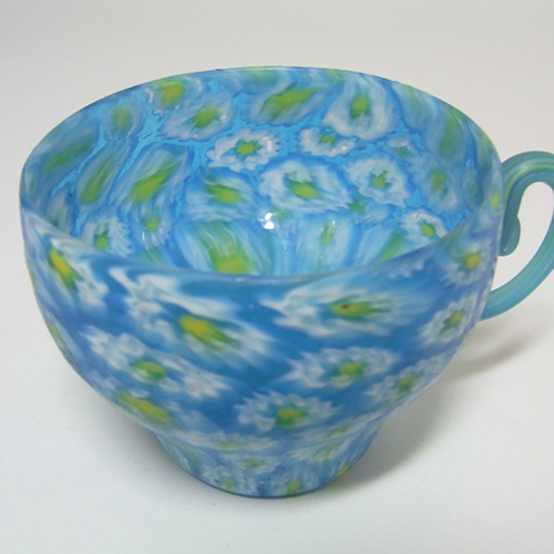 (image for) Fratelli Toso Millefiori Canes Murano Blue Glass Teacup - Click Image to Close