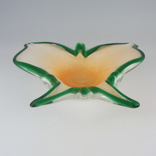 (image for) Fratelli Toso Murano Orange & Green Glass Butterfly Bowl - Click Image to Close