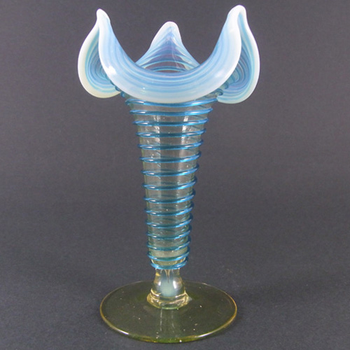 (image for) Victorian Antique Uranium Green, Blue & Opalescent Glass Vase - Click Image to Close