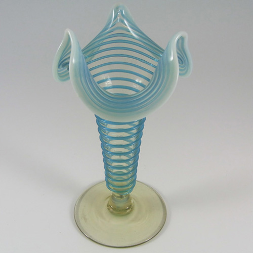 (image for) Victorian Antique Uranium Green, Blue & Opalescent Glass Vase - Click Image to Close