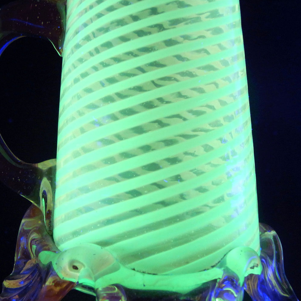 Welz Victorian Czech Uranium Opalescent Striped Glass Jug / Creamer - Click Image to Close