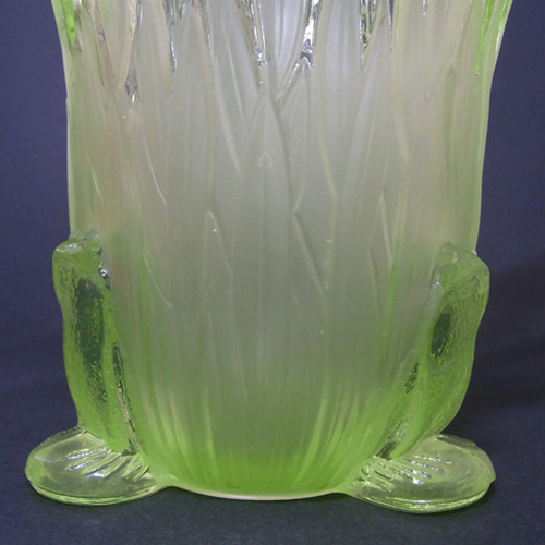 Sowerby Art Deco Uranium Glass 'Frog + Bullrush' Vase - Click Image to Close