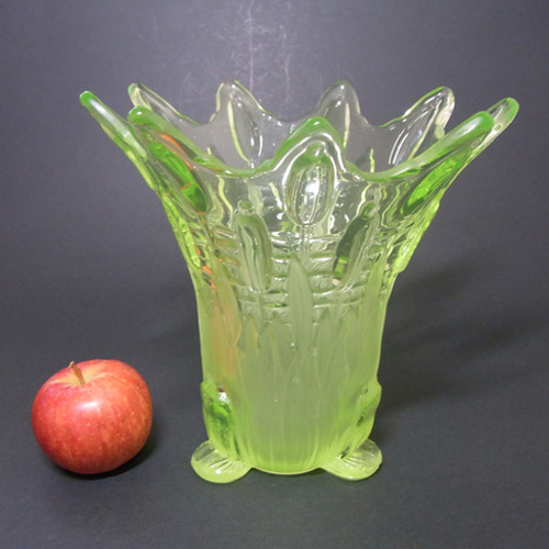 (image for) Sowerby Art Deco Uranium Glass 'Frog + Bullrush' Vase - Click Image to Close