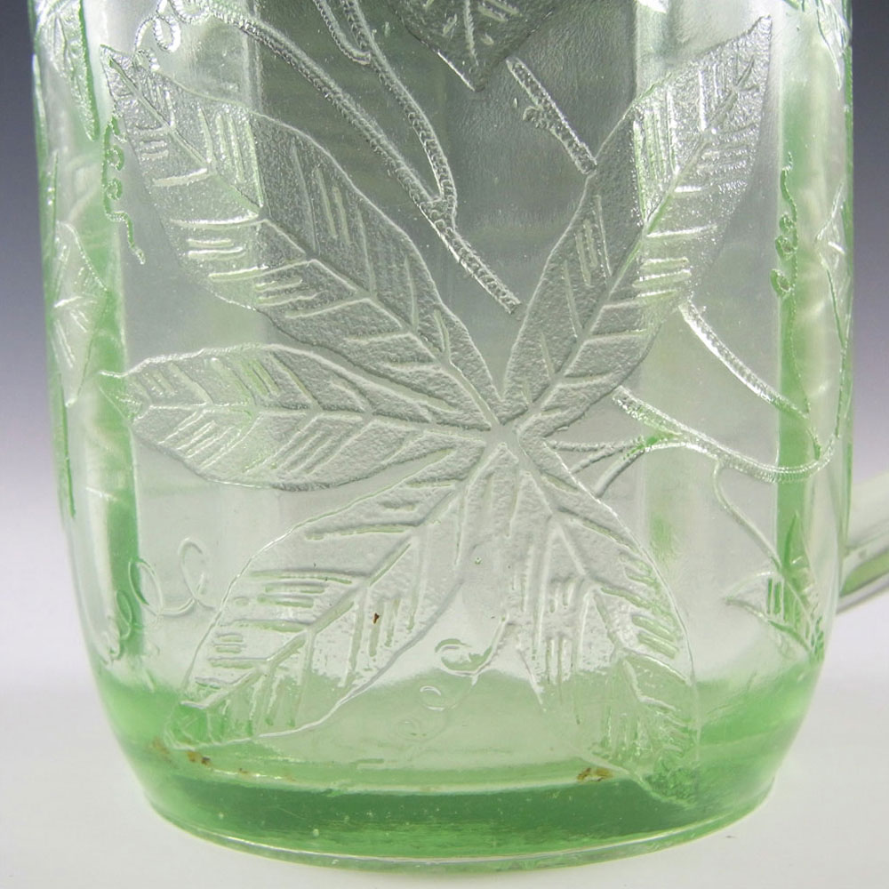 (image for) Jeannette Poinsettia Floral Green Depression Glass Jug/Pitcher - Click Image to Close