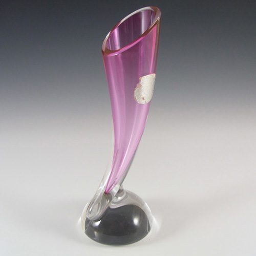 (image for) Val St-Lambert Belgian Pink Glass Vase - Signed + Label - Click Image to Close