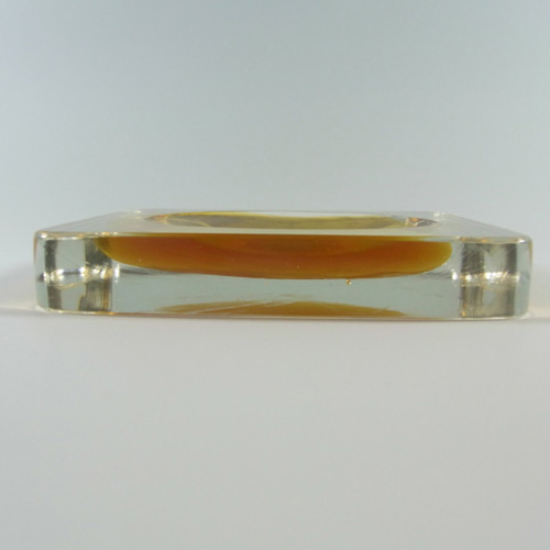 (image for) Venini Murano Amber Glass Slab Bowl - 3 Line Acid Stamp - Click Image to Close